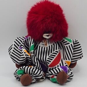 Vintage Q Tee Shelf Sitter Doll 1980s Red Hair Brown Painted Face Striped Outfit